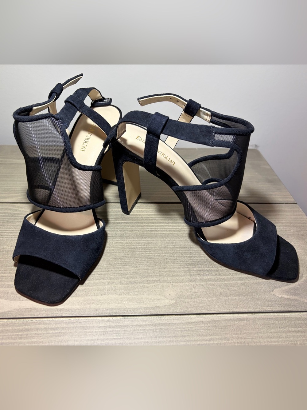 Enzo Angiolini Black Mesh & Suede Block Heels